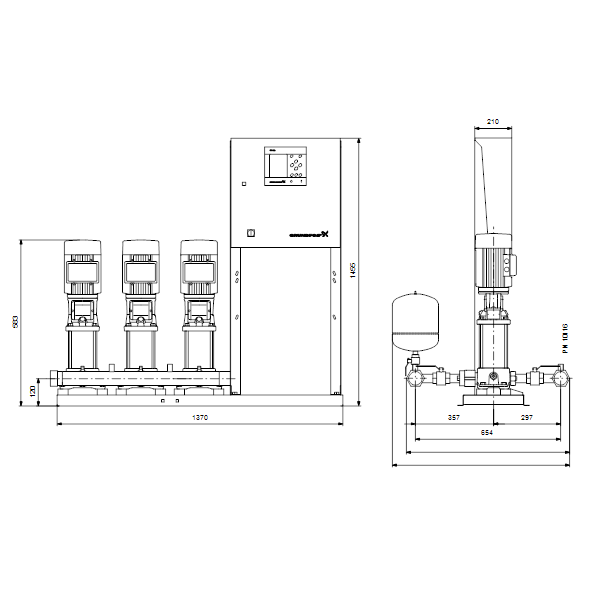 Насосная станция Grundfos Hydro MPC-E 3 CRE3-5 50/60Hz RUS артикул 98423299 – габаритный чертеж