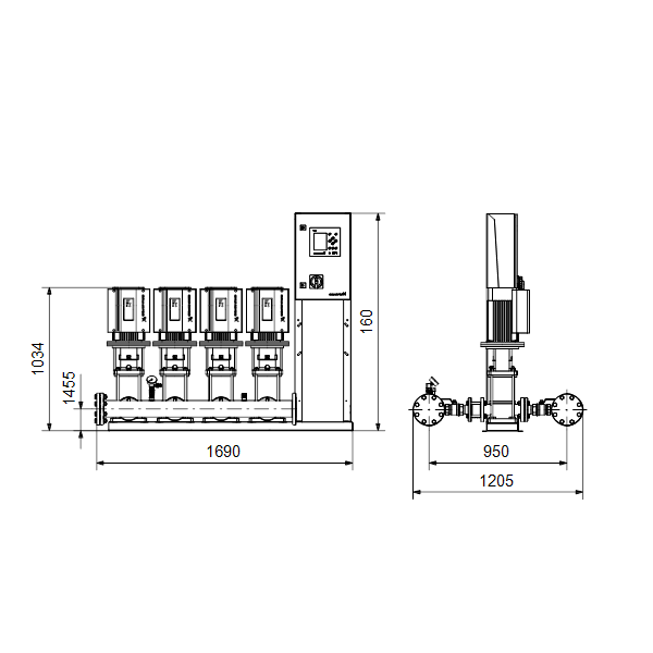 Насосная станция Grundfos Hydro MPC-E 4 CRE15-5 50/60Hz RUS артикул 98439438 – габаритный чертеж