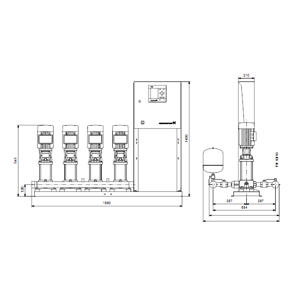 Насосная станция Grundfos Hydro MPC-E 4 CRE5-2 50/60Hz RUS артикул 98423312 – габаритный чертеж