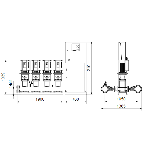 Насосная станция Grundfos Hydro MPC-E 4 CRE64-2-1 50/60Hz RUS артикул 98439535 – габаритный чертеж