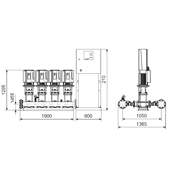 Насосная станция Grundfos Hydro MPC-E 4 CRE64-2-2 50/60Hz RUS артикул 98439531 – габаритный чертеж