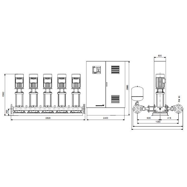 Насосная станция Grundfos Hydro MPC-E 5 CR64-3 50/60Hz RUS артикул 98439548 – габаритный чертеж