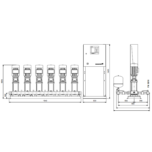 Насосная станция Grundfos Hydro MPC-E 6 CRE15-5 50/60Hz RUS артикул 98439440 – габаритный чертеж
