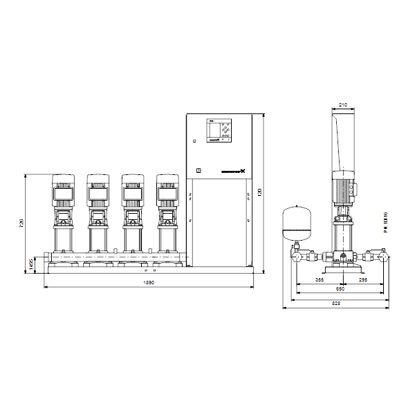 Насосная станция Grundfos HYDRO MPC-S 4 CR 5-8 артикул 95044708 – габаритный чертеж