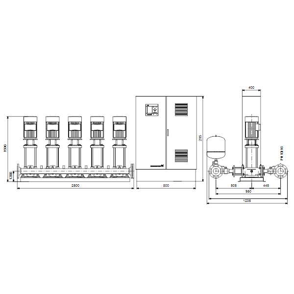 Насосная станция Grundfos HYDRO MPC-S 5 CR 32-7 артикул 95044839 – габаритный чертеж