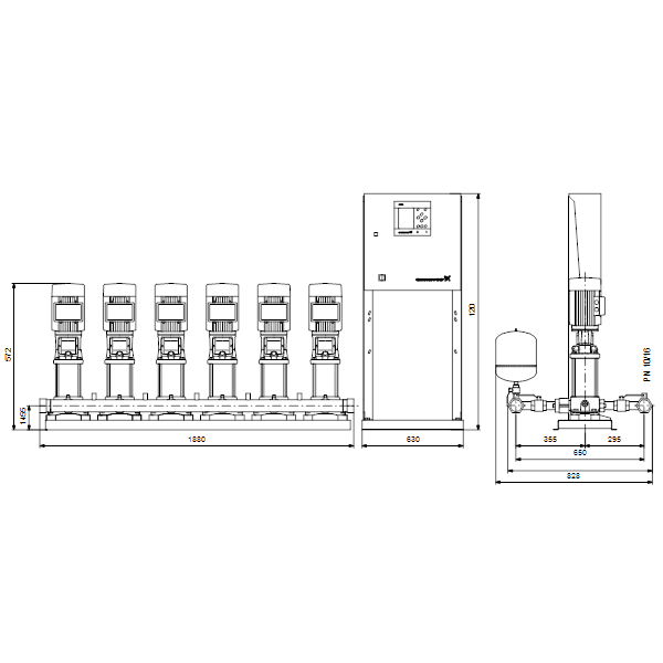 Насосная станция Grundfos HYDRO MPC-S 6 CR 5-4 артикул 95044720 – габаритный чертеж