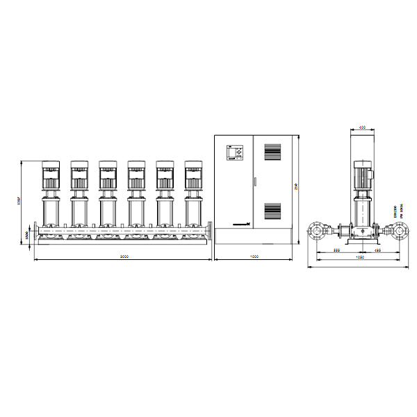 Насосная станция Grundfos HYDRO MPC-S 6 CR 64-3-1 артикул 95044908 – габаритный чертеж