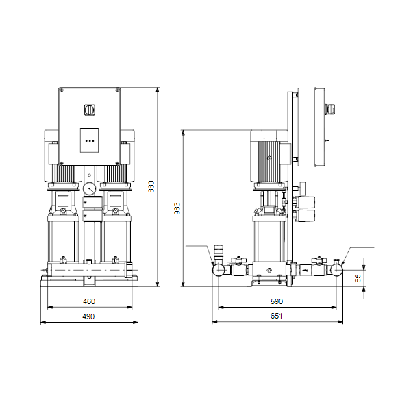 Насосная станция Grundfos Hydro Multi-S P 2CR5-15 3X400/50 DL артикул 95922791 – габаритный чертеж