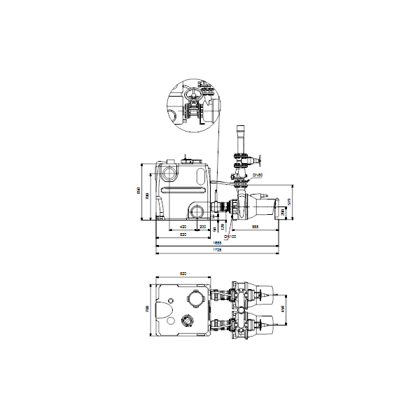 Насосная станция Grundfos Multilift MD1.80.80.40.4.51D/450.SL артикул 97577863 – габаритный чертеж