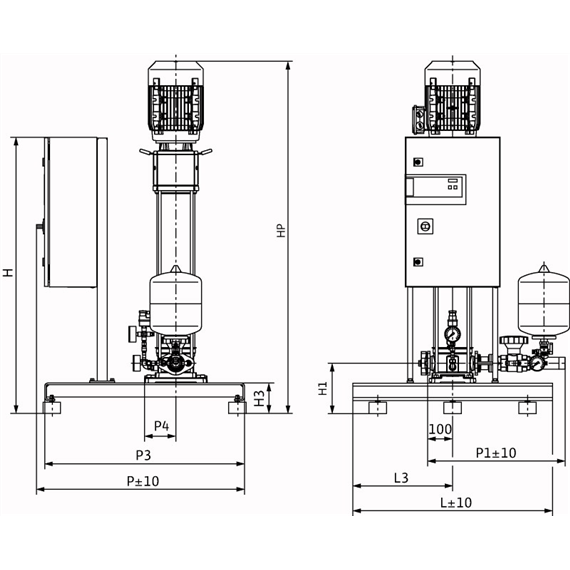 Габаритный чертеж насосной станции Wilo CO-1 HELIX V 1610/K/CE-EB-R