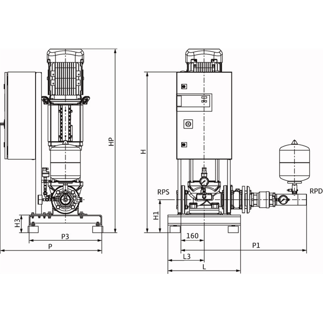 Габаритный чертеж насосной станции Wilo CO-1 HELIX V 3604/2/CE-EB-R