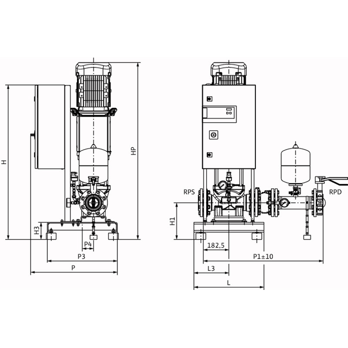 Габаритный чертеж насосной станции Wilo CO-1 HELIX V 5204/K/CE-EB-R