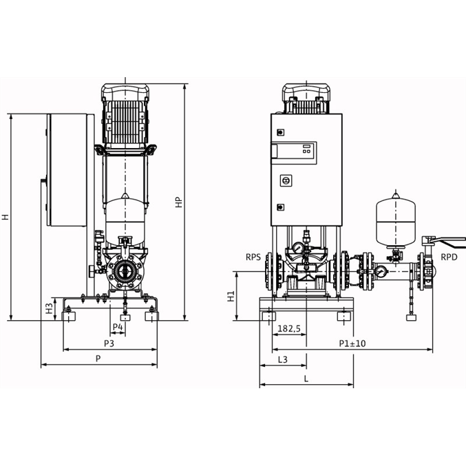 Габаритный чертеж насосной станции Wilo CO-1 HELIX V 5205/2/K/CE-EB-R