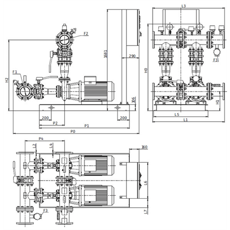 Габаритный чертеж насосной станции Wilo CO-2 BL 100/220-5,5/4/SK-FFS-S-R