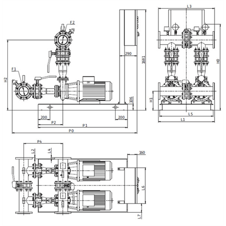 Габаритный чертеж насосной станции Wilo CO-2 BL 65/210-18,5/2/SK-FFS-D-R