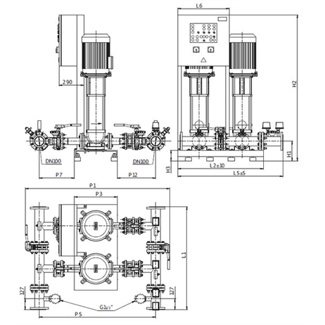 Габаритный чертеж насосной станции Wilo CO-2 HELIX V 3602/1/SK-FFS-S-EB-R