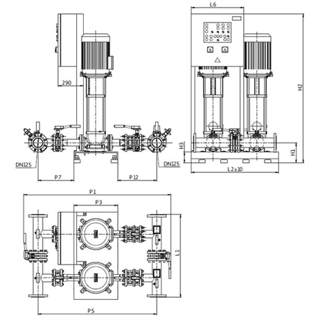 Габаритный чертеж насосной станции Wilo CO-2 HELIX V 5202/2/SK-FFS-D-EB-R
