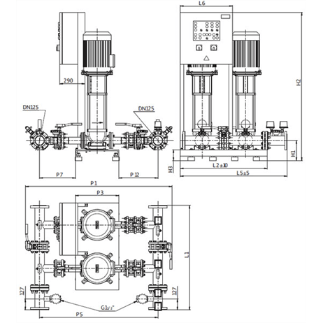 Габаритный чертеж насосной станции Wilo CO-2 HELIX V 5202/2/SK-FFS-S-EB-R