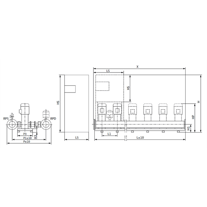 Габаритный чертеж насосной станции Wilo COR-2 HELIX V 1008/Skw-EB-R