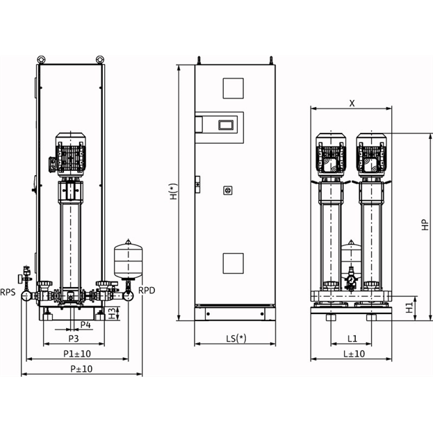 Габаритный чертеж насосной станции Wilo COR-2 HELIX V 1015/SKw-EB-PN25-R