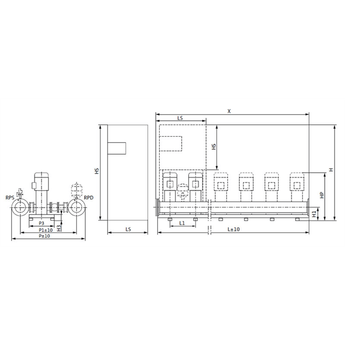 Габаритный чертеж насосной станции Wilo COR-2 HELIX V 1605/Skw-EB-R