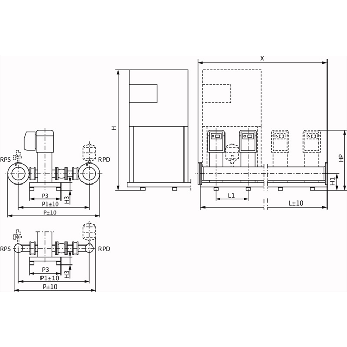 Габаритный чертеж насосной станции Wilo COR-2 MVIE 9502/1/VR-EB-R