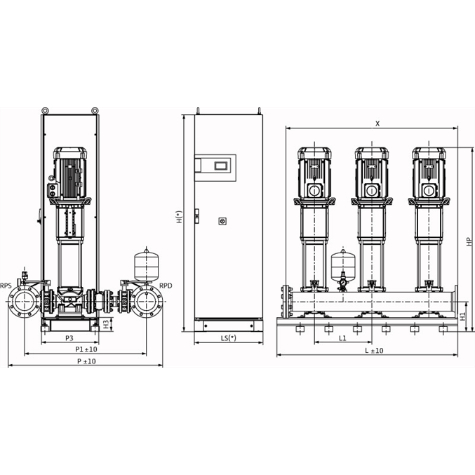 Габаритный чертеж насосной станции Wilo COR-3 HELIX V 5205/2/SKw-EB-R