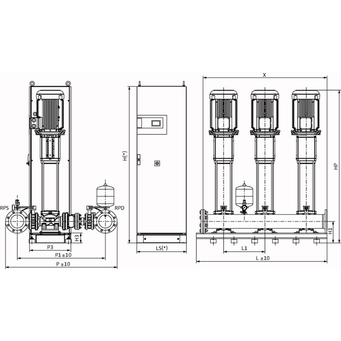 Габаритный чертеж насосной станции Wilo COR-3 HELIX V 5206/2/SKw-EB-R