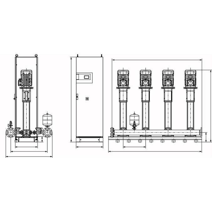 Габаритный чертеж насосной станции Wilo COR-4 HELIX V 1608/CC-EB-R