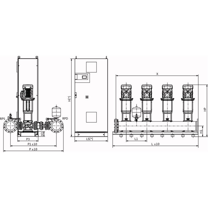 Габаритный чертеж насосной станции Wilo COR-4 HELIX V 5203/SKw-EB-R