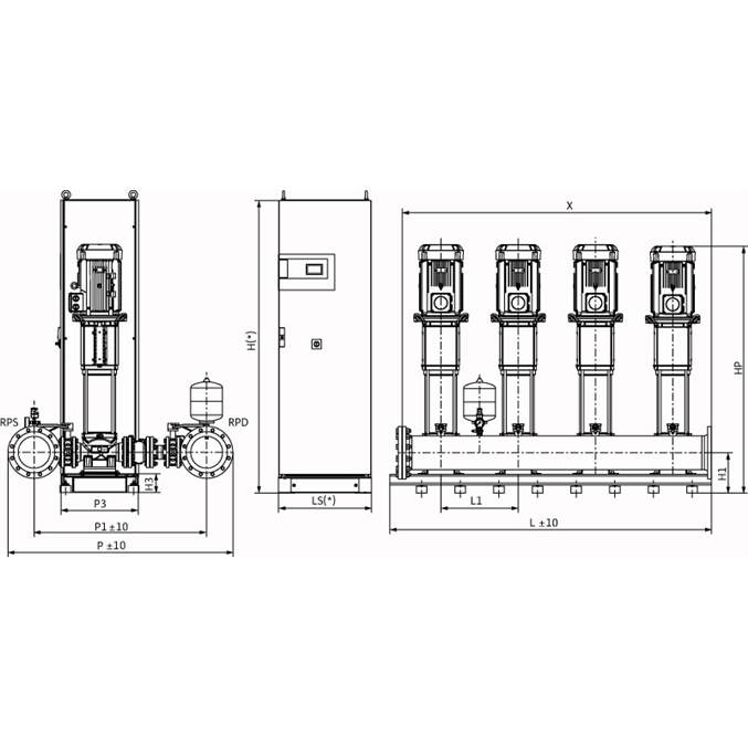 Габаритный чертеж насосной станции Wilo COR-4 HELIX V 5204/2/SKw-EB-R