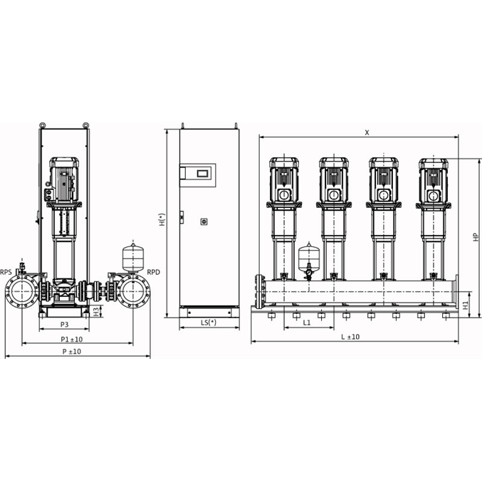 Габаритный чертеж насосной станции Wilo COR-4 HELIX V 5205/2/SKw-EB-R