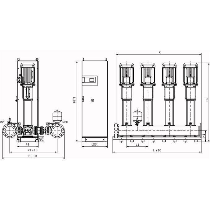 Габаритный чертеж насосной станции Wilo COR-4 HELIX V 5206/2/SKw-EB-R