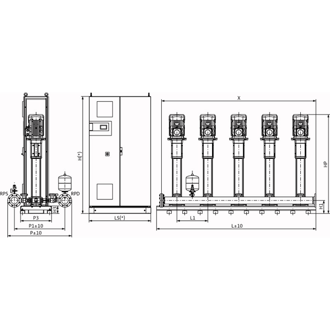 Габаритный чертеж насосной станции Wilo COR-5 HELIX V 1607/CC-EB-R
