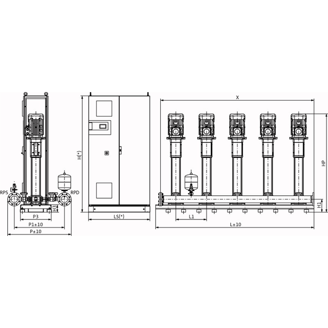 Габаритный чертеж насосной станции Wilo COR-5 HELIX V 1610/CC-EB-R