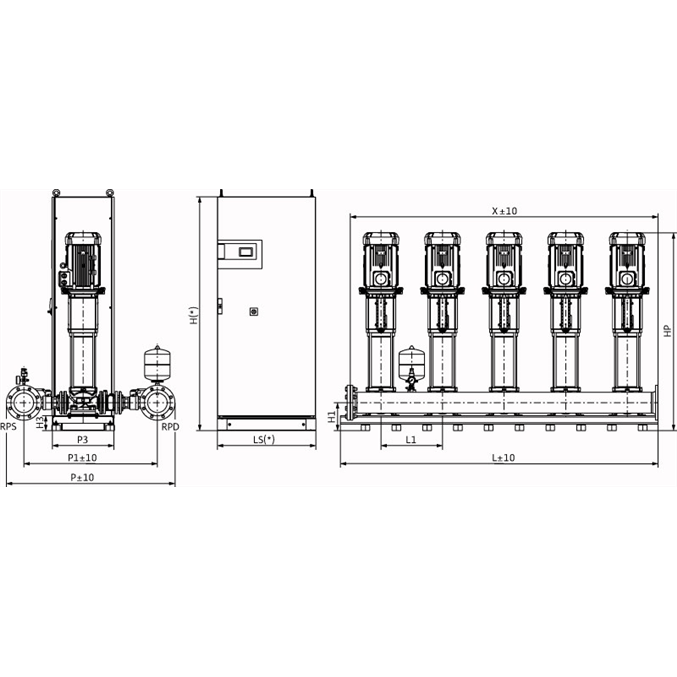 Габаритный чертеж насосной станции Wilo COR-5 HELIX V 3603/1/SKw-EB-R