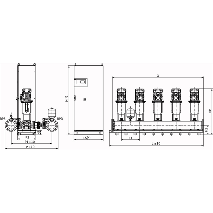 Габаритный чертеж насосной станции Wilo COR-5 HELIX V 5202/2/SKw-EB-R