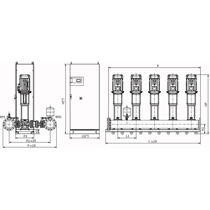 Габаритный чертеж насосной станции Wilo COR-5 HELIX V 5203/SKw-EB-R