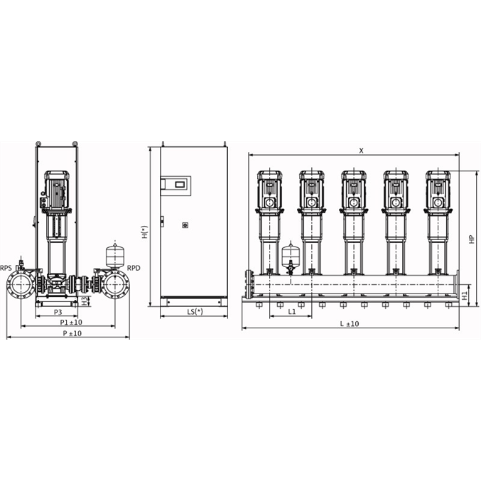 Габаритный чертеж насосной станции Wilo COR-5 HELIX V 5204/SKw-EB-R
