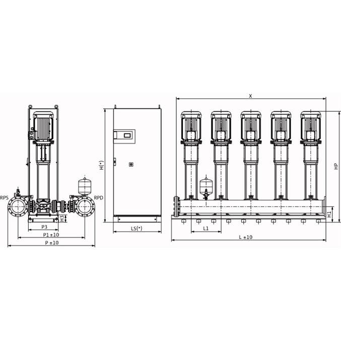 Габаритный чертеж насосной станции Wilo COR-5 HELIX V 5205/2/SKw-EB-R