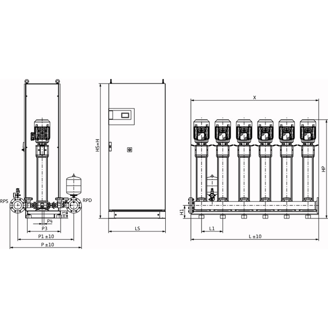 Габаритный чертеж насосной станции Wilo COR-6 HELIX V 1015/CC-EB-PN25-R