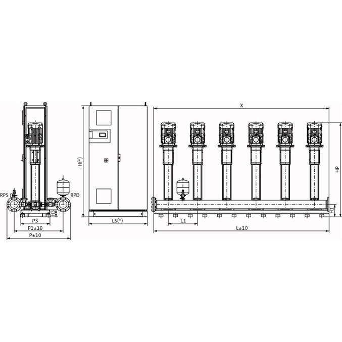 Габаритный чертеж насосной станции Wilo COR-6 HELIX V 1611/CC-EB-R