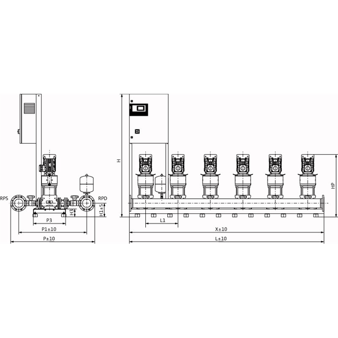 Габаритный чертеж насосной станции Wilo COR-6 HELIX V 2202/SKw-EB-R