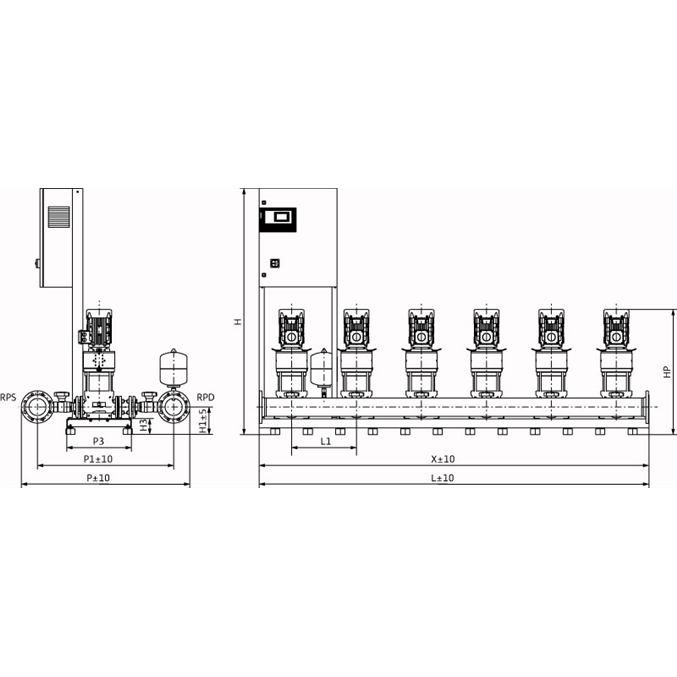 Габаритный чертеж насосной станции Wilo COR-6 HELIX V 2203/SKw-EB-R
