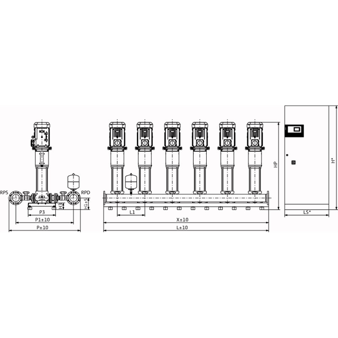 Габаритный чертеж насосной станции Wilo COR-6 HELIX V 2208/SKw-EB-R