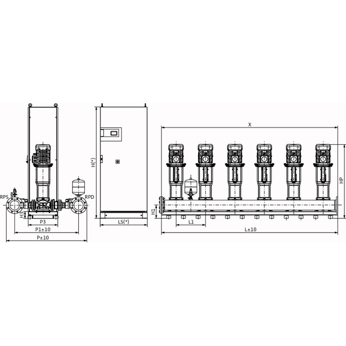 Габаритный чертеж насосной станции Wilo COR-6 HELIX V 3603/SKw-EB-R