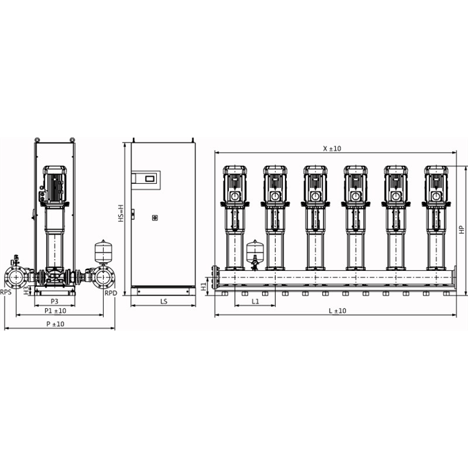 Габаритный чертеж насосной станции Wilo COR-6 HELIX V 3605/SKw-EB-R