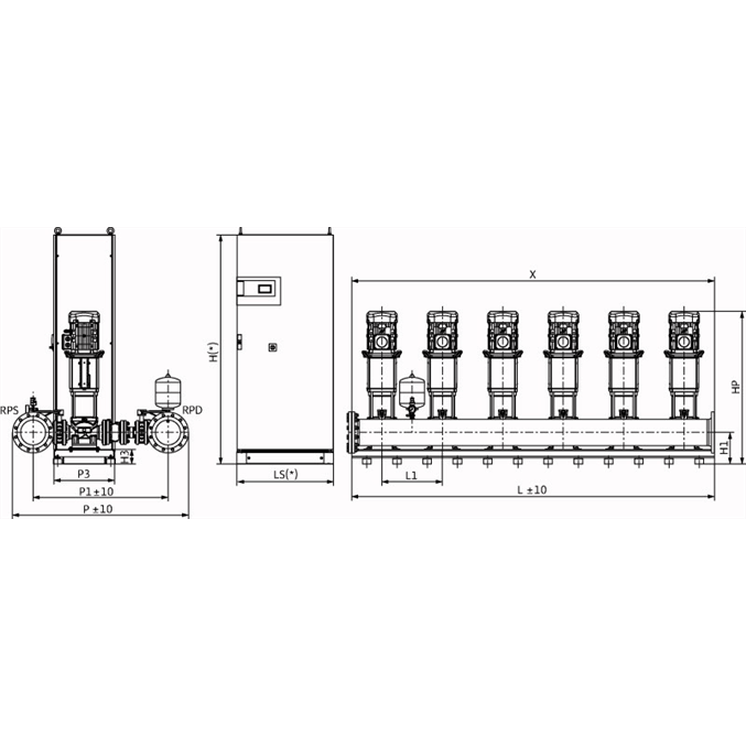 Габаритный чертеж насосной станции Wilo COR-6 HELIX V 5202/SKw-EB-R