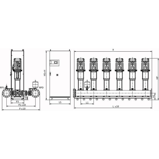 Габаритный чертеж насосной станции Wilo COR-6 HELIX V 5203/SKw-EB-R