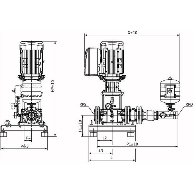 Габаритный чертеж насосной станции Wilo Smart 1 HELIX VE 3602/5,5kW